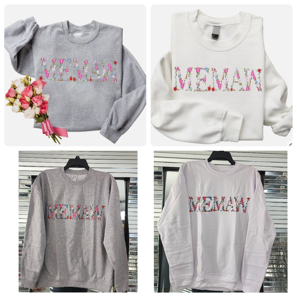 2 Floral Graphic Memaw White And Gray Sweatshirts
